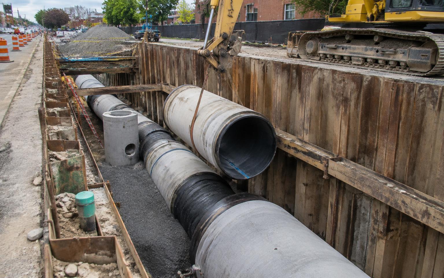 Large diameter pipeline sections laid in a shored trench