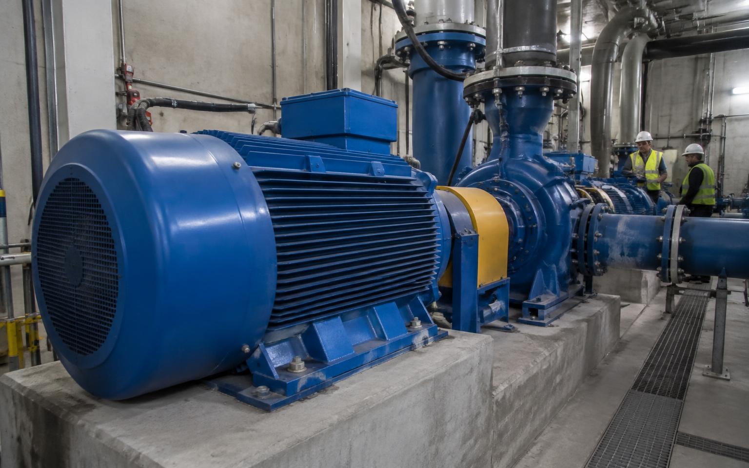 Large high capacity electric motor coupled to a pump