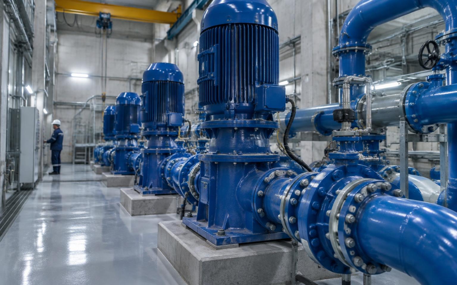 Pump sets and electrical connections inside a pumping station