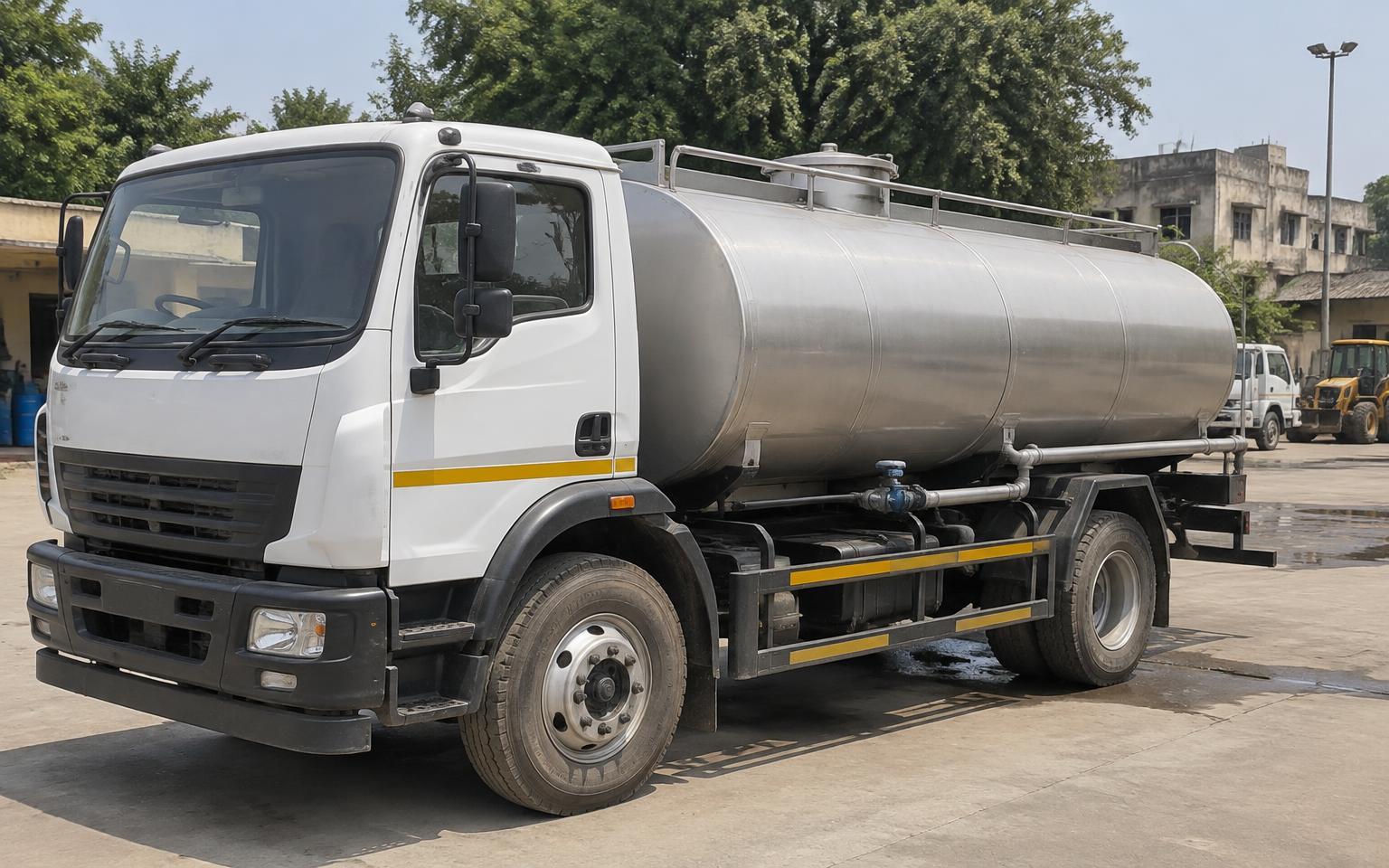 Water tanker lorry at a municipal yard